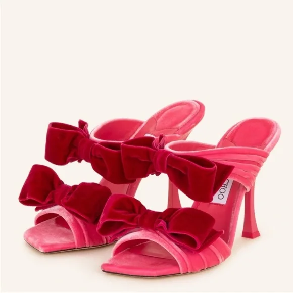 New JIMMY CHOO Flaca 100 Bow-Embellished Velvet Mules 36 $1,095 - Picture 2 of 15